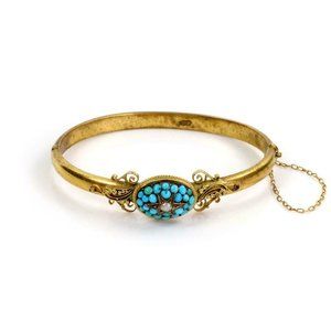 Victorian Turquoise 14k-15k YGold Bangle Bracelet